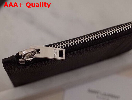 Saint Laurent Fragment Zipped Card Case in Black Grained Leather Replica