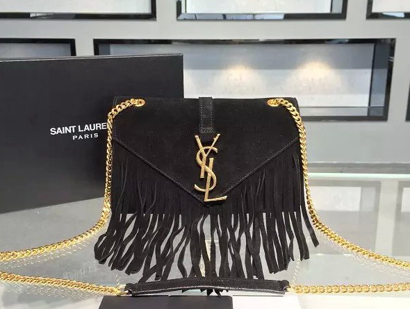 Saint Laurent Fringed Satchel In Black for Sale