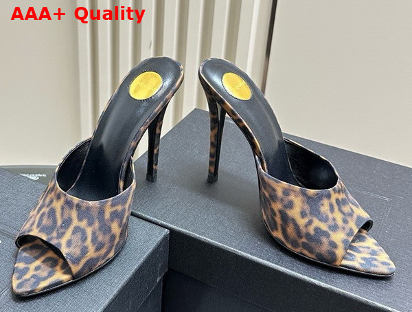 Saint Laurent Goldie Mules in Leopard Grosgrain Manto Naturale Replica