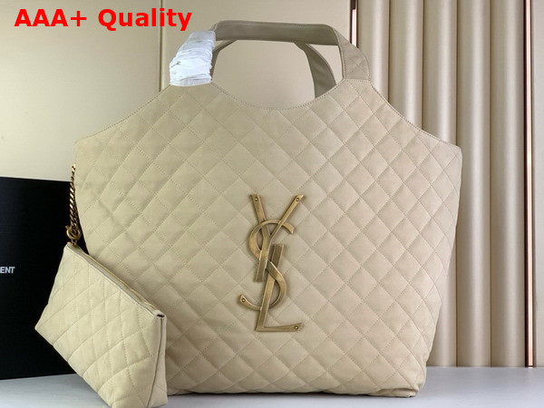 Saint Laurent Icare Maxi Shopping Bag in Beige Quilted Nubuck Suede Replica