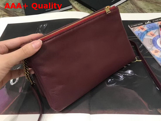 Saint Laurent Jamie Chain Wallet in Dark Red Patchwork Leather Replica