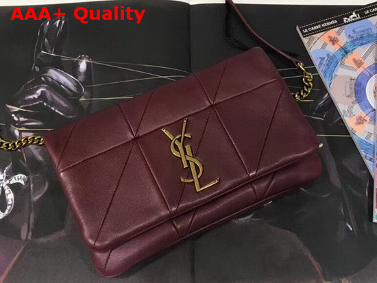 Saint Laurent Jamie Chain Wallet in Dark Red Patchwork Leather Replica