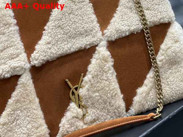 Saint Laurent Jamie Giant Chain Bag Carre Rive Gauche in Suede and Shearling Patchwork Natural Beige and Dark Cigar Replica