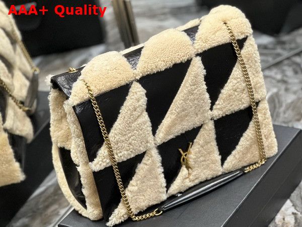 Saint Laurent Jamie Giant Chain Bag Carre Rive Gauche in Suede and Shearling Patchwork Natural Beige et Noir Replica