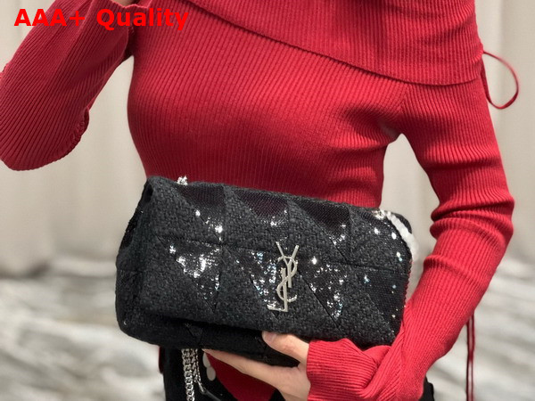 Saint Laurent Jamie Medium Chain Bag Carre Rive Gauche in Sequins and Sequined Tweed Black Replica