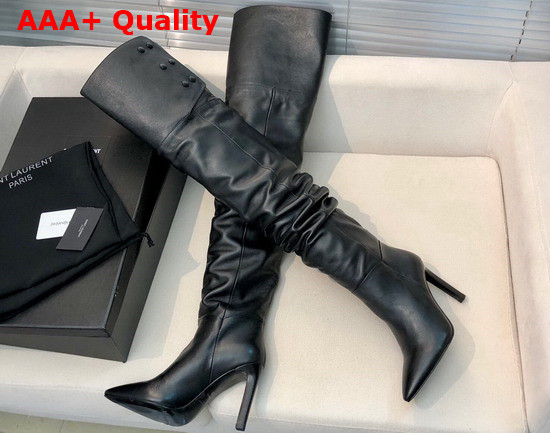 Saint Laurent Jane Over the Knee Boots in Shiny Grained Leather Black Replica