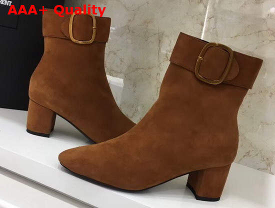 Saint Laurent Joplin Buckle Bootie in Brown Suede Replica