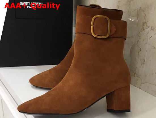 Saint Laurent Joplin Buckle Bootie in Brown Suede Replica