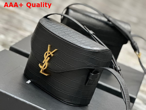 Saint Laurent June Box Bag in Black Crocodile Embossed Leather Replica