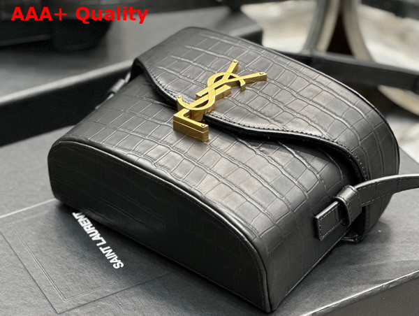 Saint Laurent June Box Bag in Black Crocodile Embossed Leather Replica