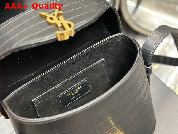 Saint Laurent June Box Bag in Black Crocodile Embossed Leather Replica