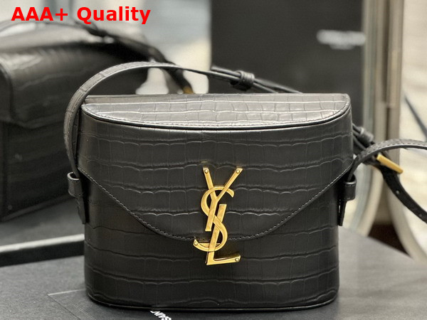 Saint Laurent June Box Bag in Black Crocodile Embossed Leather Replica