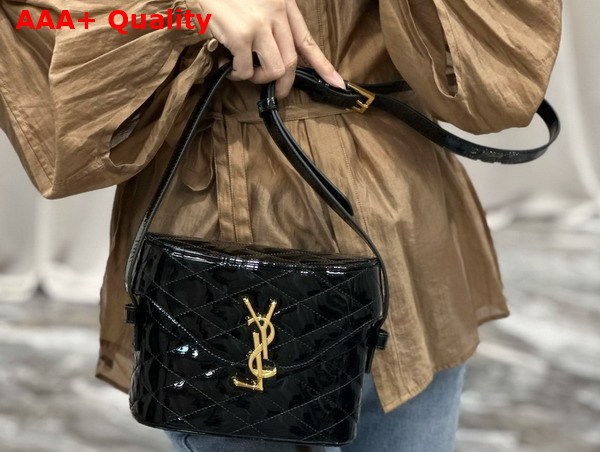 Saint Laurent June Box Bag in Shiny Black Quilted Leather Replica