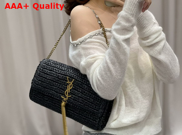 Saint Laurent Kate 99 Chain Bag with Tassel in Black Raffia Replica