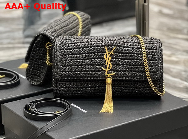 Saint Laurent Kate 99 Chain Bag with Tassel in Black Raffia Replica