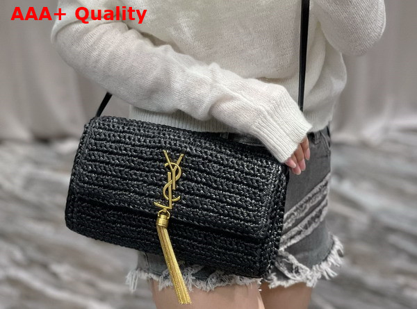 Saint Laurent Kate 99 Chain Bag with Tassel in Black Raffia Replica