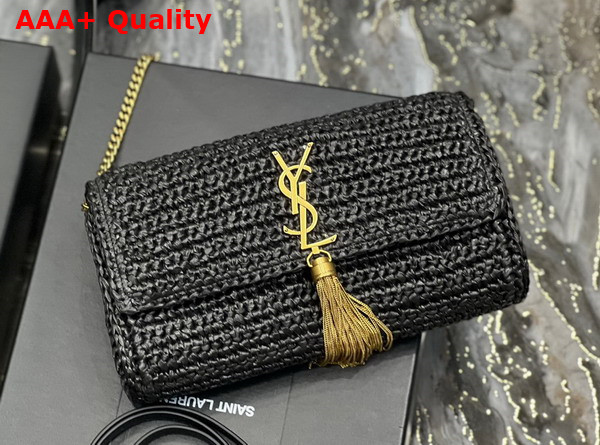 Saint Laurent Kate 99 Chain Bag with Tassel in Black Raffia Replica