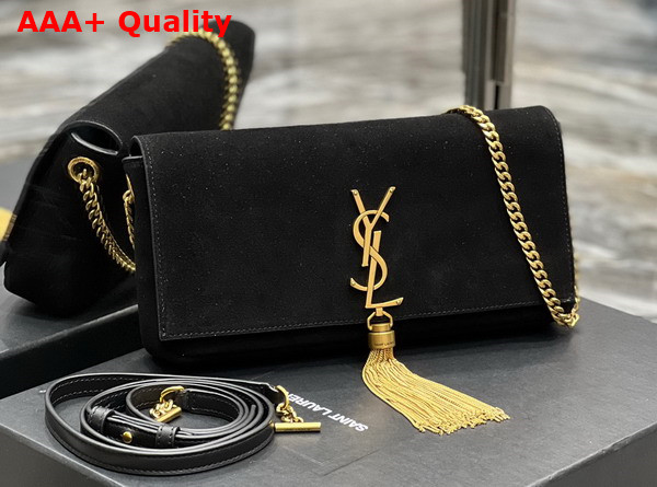 Saint Laurent Kate 99 Chain Bag with Tassel in Suede Black Replica