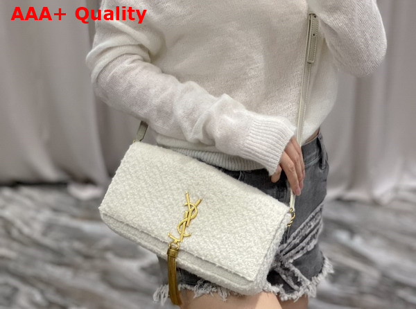 Saint Laurent Kate 99 Chain Bag with Tassel in White Tweed Replica