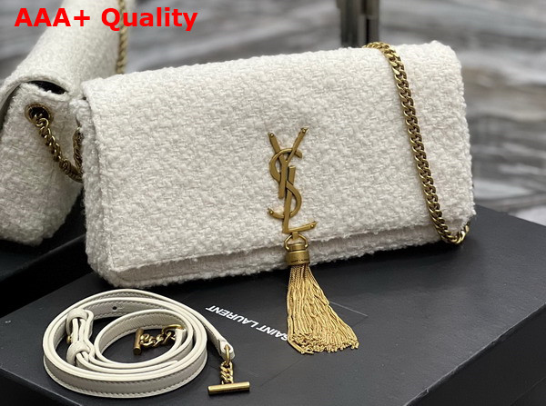 Saint Laurent Kate 99 Chain Bag with Tassel in White Tweed Replica