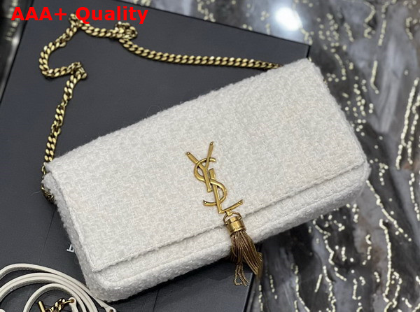 Saint Laurent Kate 99 Chain Bag with Tassel in White Tweed Replica