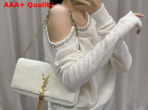 Saint Laurent Kate 99 Chain Bag with Tassel in White Tweed Replica