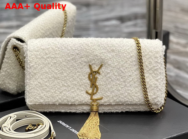 Saint Laurent Kate 99 Chain Bag with Tassel in White Tweed Replica