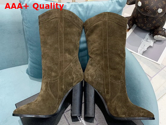 Saint Laurent Kate Boot in Khaki Suede Leather Replica