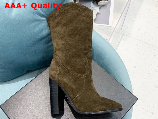 Saint Laurent Kate Boot in Khaki Suede Leather Replica