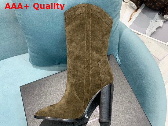 Saint Laurent Kate Boot in Khaki Suede Leather Replica