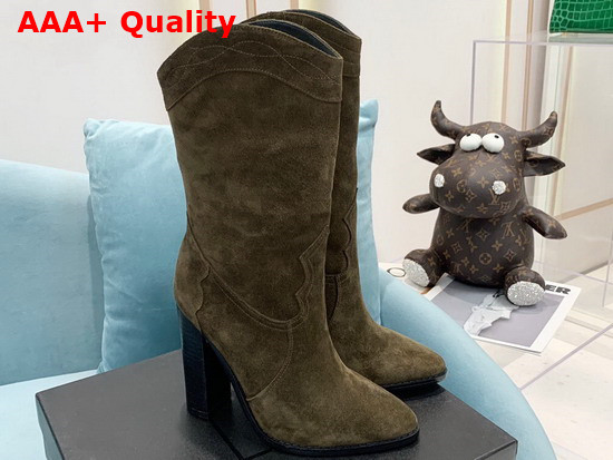 Saint Laurent Kate Boot in Khaki Suede Leather Replica