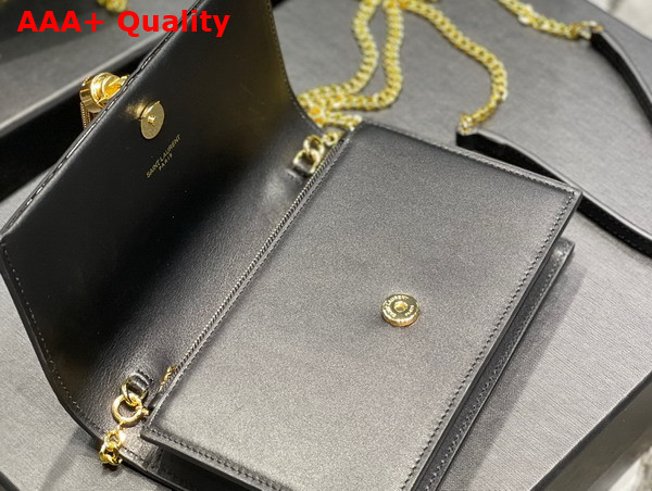 Saint Laurent Kate Chain Wallet with Tassel in Black Smooth Leather Gold Toned Metal Replica