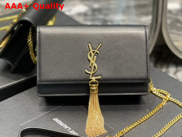 Saint Laurent Kate Chain Wallet with Tassel in Black Smooth Leather Gold Toned Metal Replica