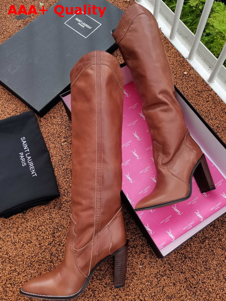 Saint Laurent Kate High Boots in Toffee Smooth Leather Replica