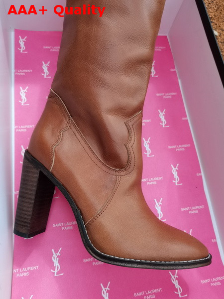 Saint Laurent Kate High Boots in Toffee Smooth Leather Replica