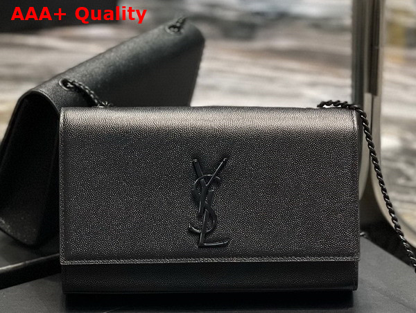 Saint Laurent Kate Medium Chain Bag in Black Grain de Poudre Embossed Leather Replica