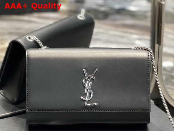 Saint Laurent Kate Medium Chain Bag in Black Smooth Leather with Silver Hardware Replica