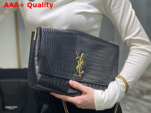 Saint Laurent Kate Medium Reversible Chain Bag in Suede and Crocodile Embossed Leather Military Taupe Replica