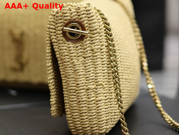 Saint Laurent Kate Medium Supple Chain Bag in Raffia Naturel Beige and Brown Gold Replica