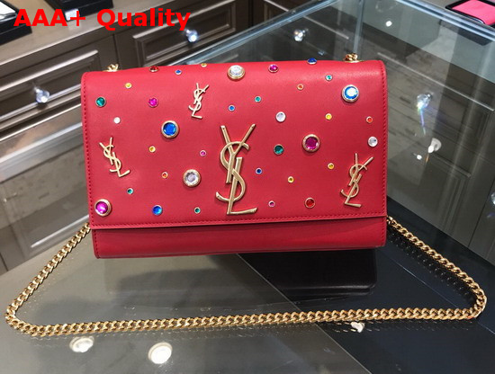 Saint Laurent Kate Medium in Red Leather and Multicolor Charms Replica