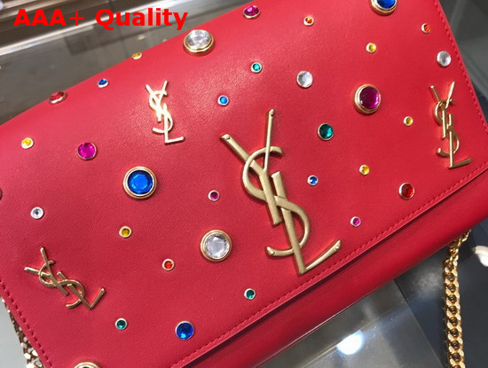 Saint Laurent Kate Medium in Red Leather and Multicolor Charms Replica