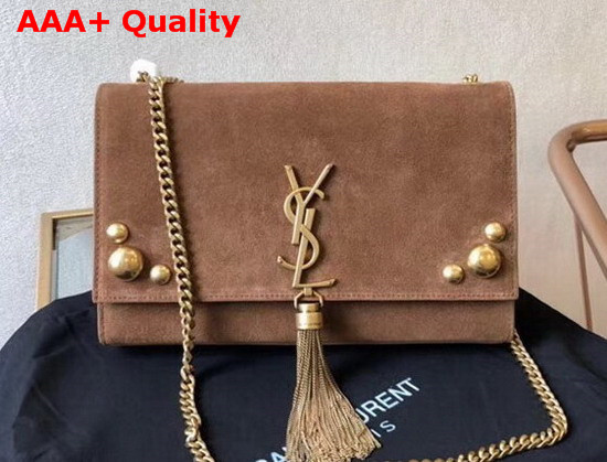 Saint Laurent Kate Medium with Tassel in Suede and Studs Moka Replica