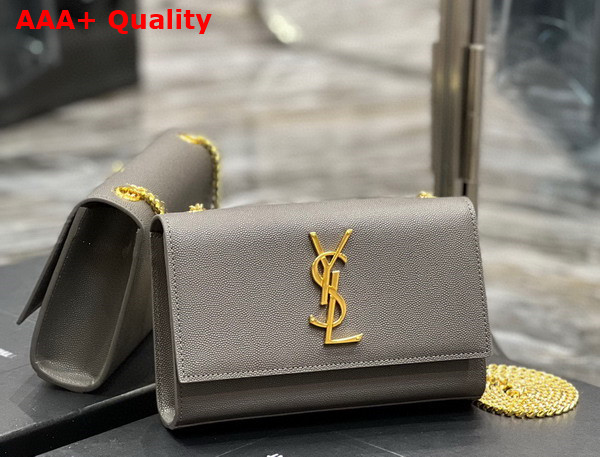 Saint Laurent Kate Small Chain Bag in Grain de Poudre Embossed Leather Storm Replica