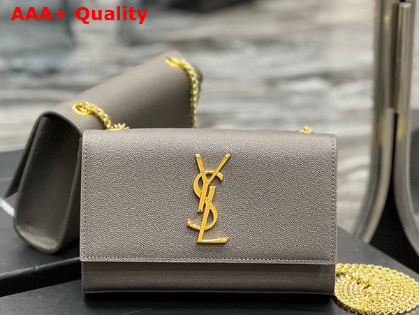 Saint Laurent Kate Small Chain Bag in Grain de Poudre Embossed Leather Storm Replica