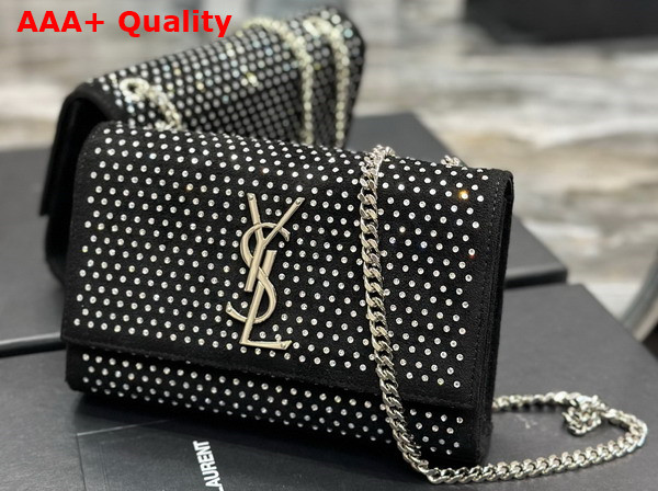 Saint Laurent Kate Small Chain Bag in Velvet and Rhinestones Noir Replica