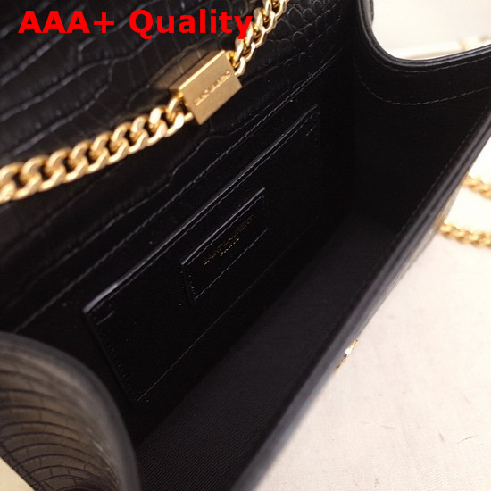 Saint Laurent Kate Small with Tassel in Black Embossed Crocodile Shiny Leather Gold Hardware Replica