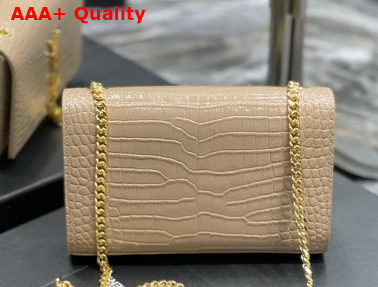 Saint Laurent Kate Small with Tassel in Crocodile Embossed Shiny Leather Dark Beige Replica