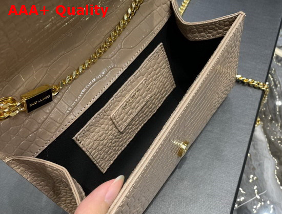 Saint Laurent Kate Small with Tassel in Crocodile Embossed Shiny Leather Dark Beige Replica