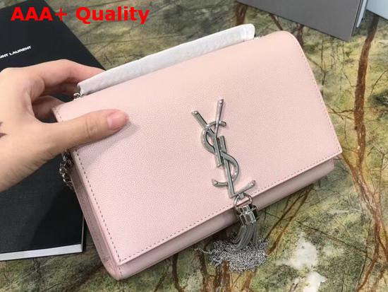 Saint Laurent Kate Tassel Chain Wallet in Pink Textured Leather Replica