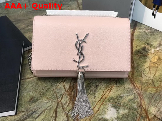 Saint Laurent Kate Tassel Chain Wallet in Pink Textured Leather Replica